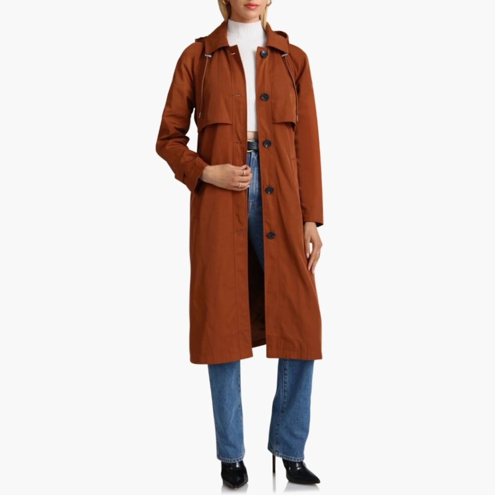 Avec Les Filles Hooded Water Resistant Trench Coat Size S